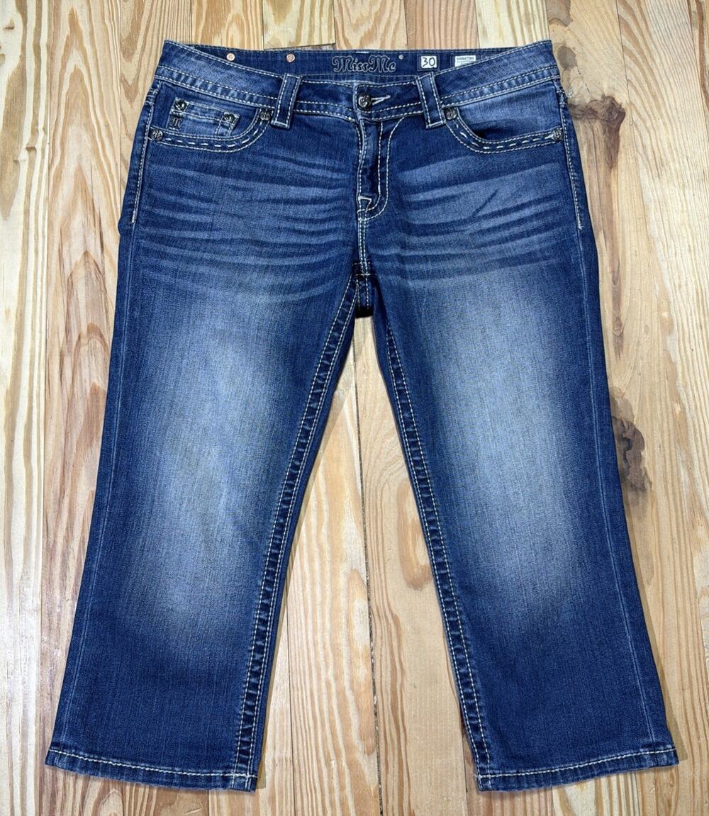 Miss Me Jeweled Embellished Angel Wing Pocket Capri Size 30 Style JW7537P2